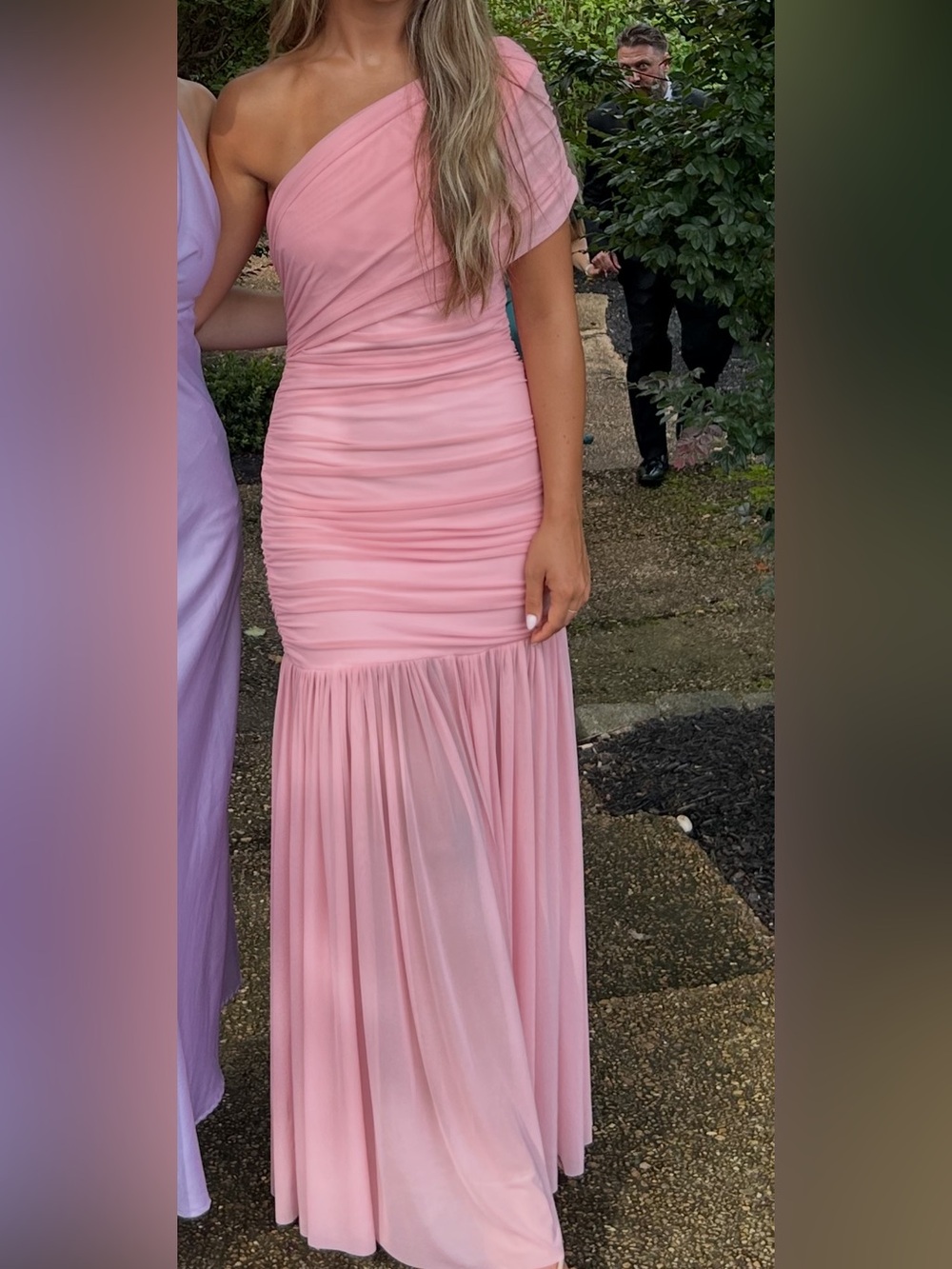 Blush Pink Ruched Maxi Dress - Women's Evening Gown